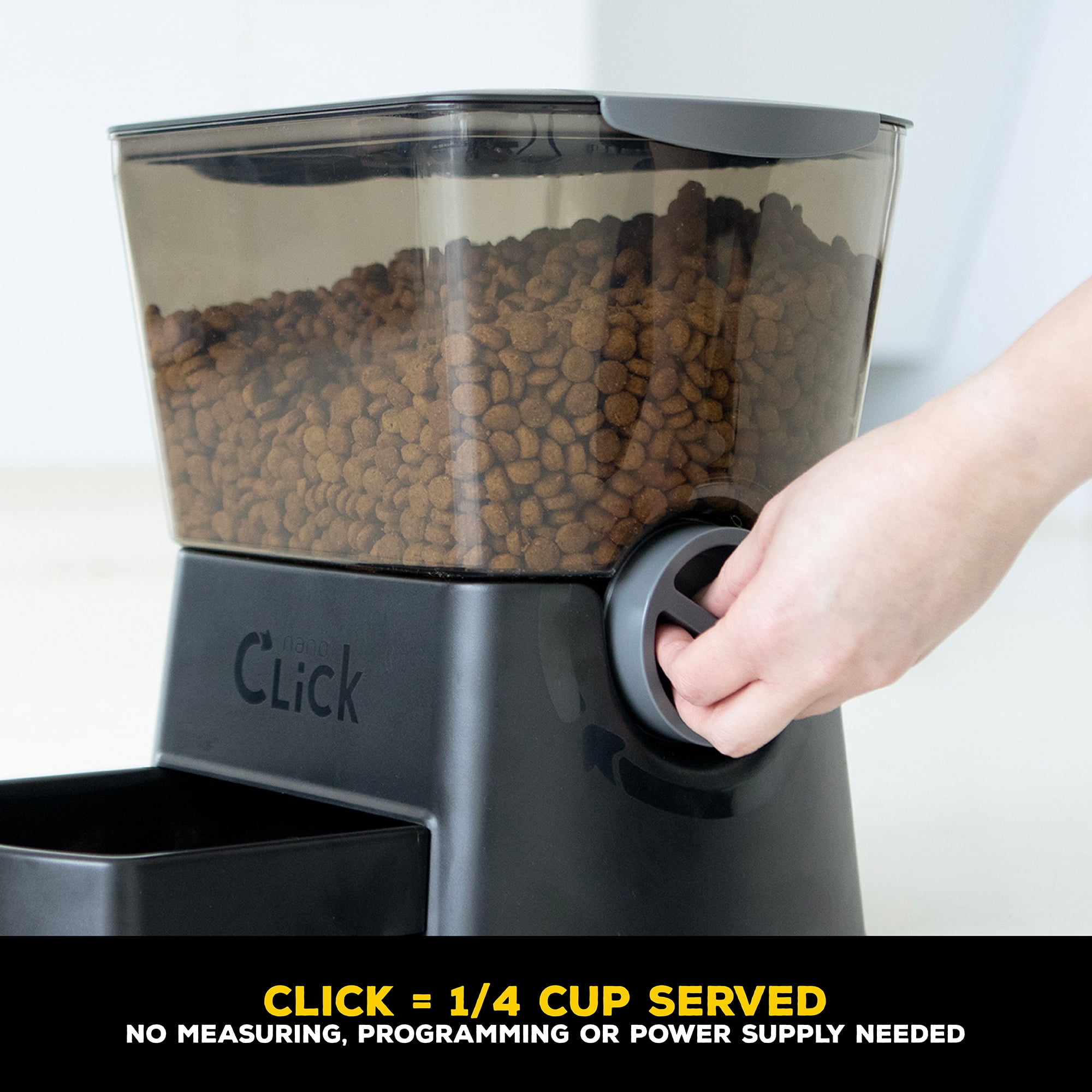 Gamma2 Nano Click Manual Pet Feeder Dry Dog Food Storage, Black, Up To 5 lb