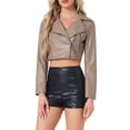 thumbnail image 1 of Chaqueta corta de moto con cremallera de manga larga de cuero sintético para mujer Inspire Chic M marrón claro, 1 of 6