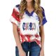 thumbnail image 1 of Fiudx Ofertas Flash Del Día Blusas Del Día de La Independencia para Mujer Camiseta de Manga Corta Estampada con Cuello En V, 1 of 5