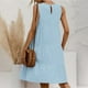 thumbnail image 4 of Puntoco Moda Mujer Verano Talla Grande Algodón Y Lino Sin Mangas Empalme Suelto Cuello Redondo Vestido De Color Sólido Azul Claro L,Regalos Para Mujer Joven, 4 of 7