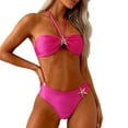 thumbnail image 3 of VBVC Women's 3 Piece Bikini Set,Ladies Halter Tie Front Top,High Cut Bottom with Sheer Maxi Cover Up,Hot Pink,Size L, 3 of 9