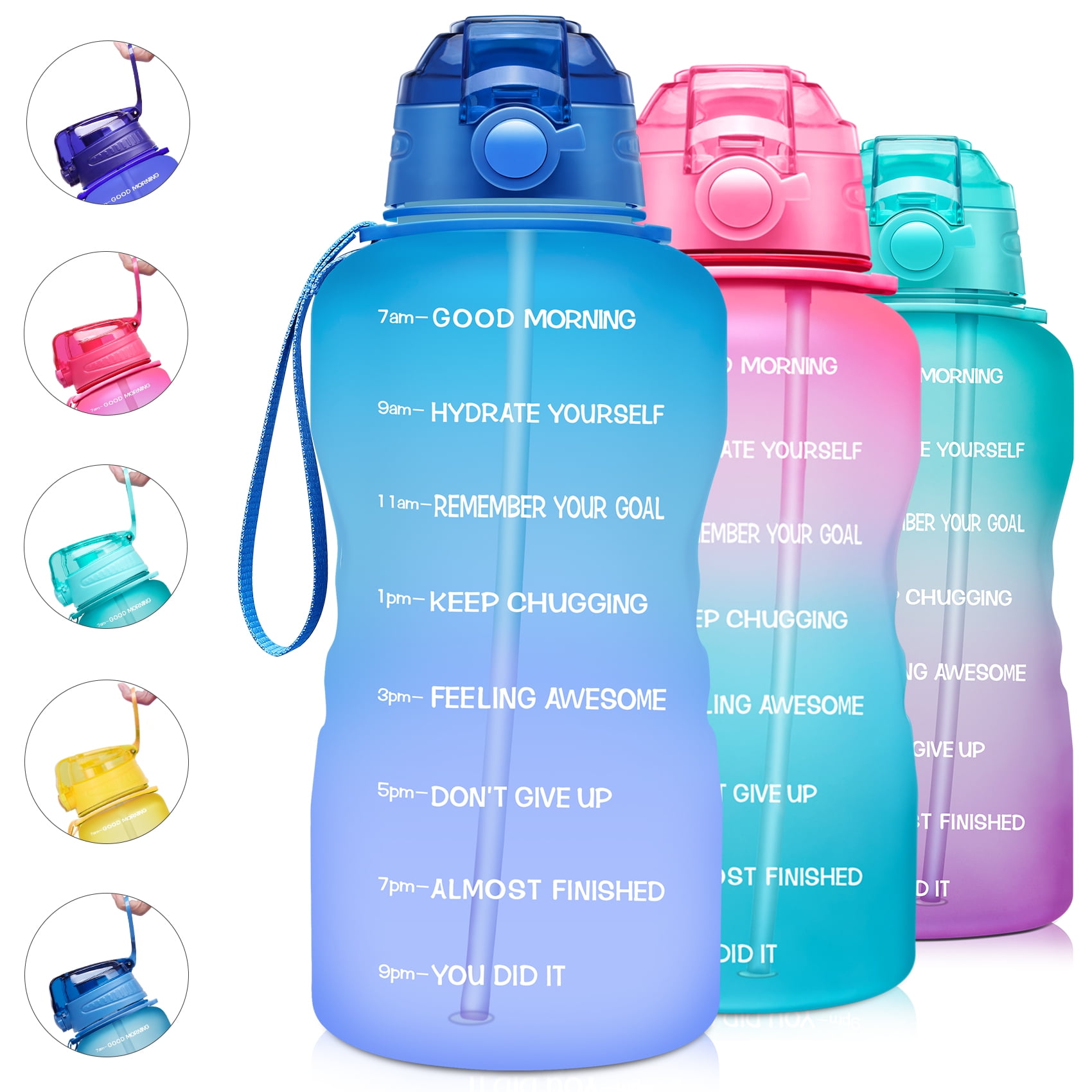 Giotto 64 oz/128 oz Motivational Gallon Water Bottle with Time Marker & Removable Straw,Leakproof BPA Free Wide Mouth Sports Water Jug with Handle to Remind You Drink More Water and Hydrate in Style 