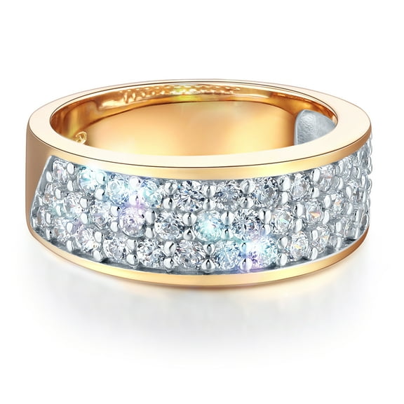Wellingsale Ladies Solid 14k Yellow Gold Polished CZ Cubic Zirconia Pave Wedding Band - Size 4