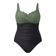 thumbnail image 4 of TrendOFT Plus Size Swimsuit for Women Backless Tummy Control One Piece Tankini Bathing Suit Color Block Beach Pool Ruched Swimwear Army Green L, 4 of 5