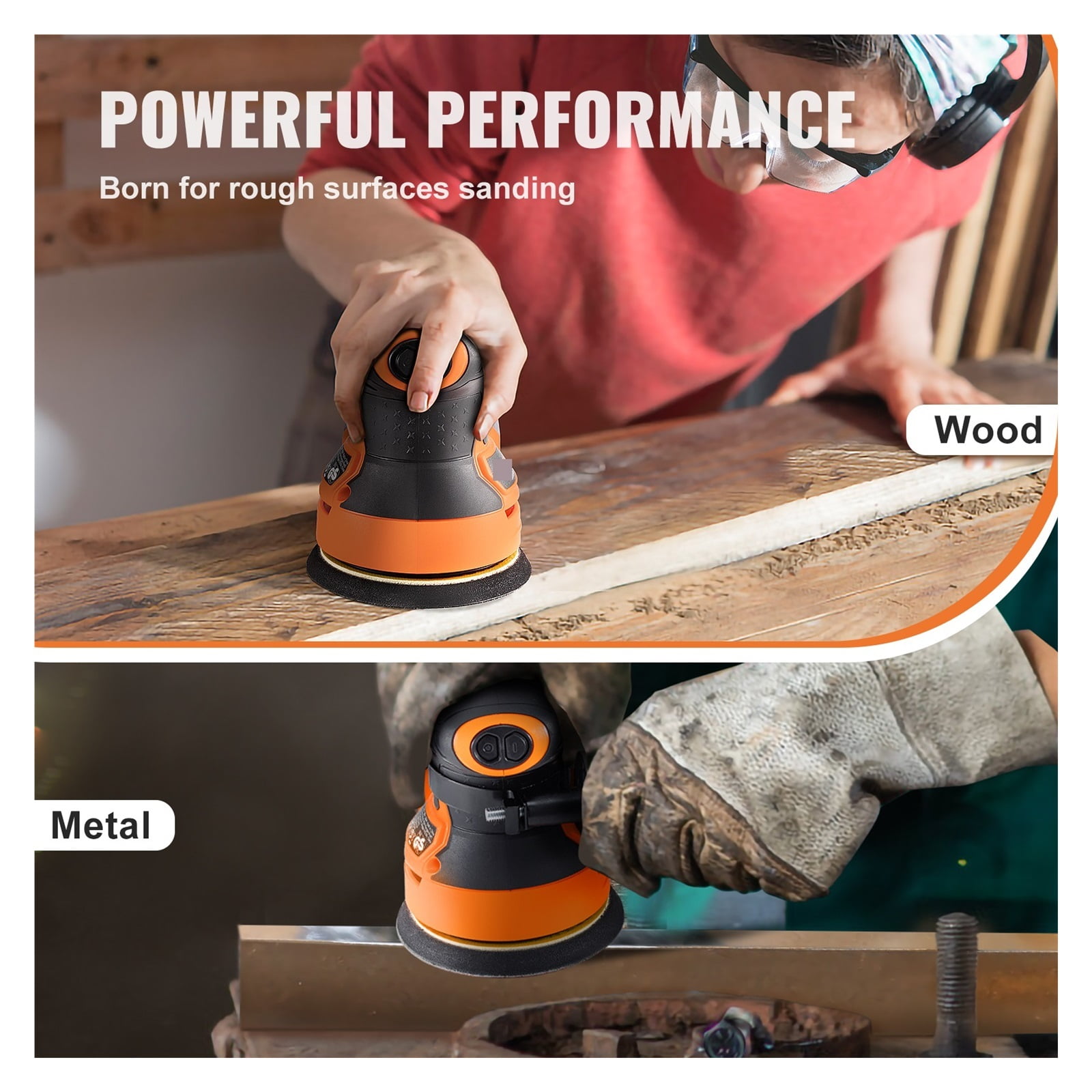 Random Orbit Sander,350W Orbital Sander,6 Speeds W/ 2pcs Hook-and-loop Connecto Rfor Woodworking Detailing Finishing