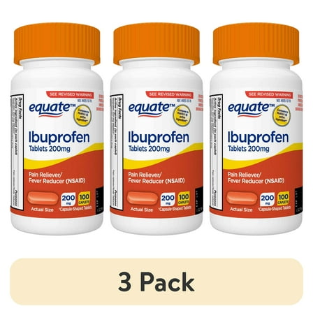 (3 pack) Equate Ibuprofen Pain Reliever and Fever Reducer Tablets, 200 mg, 100 Count