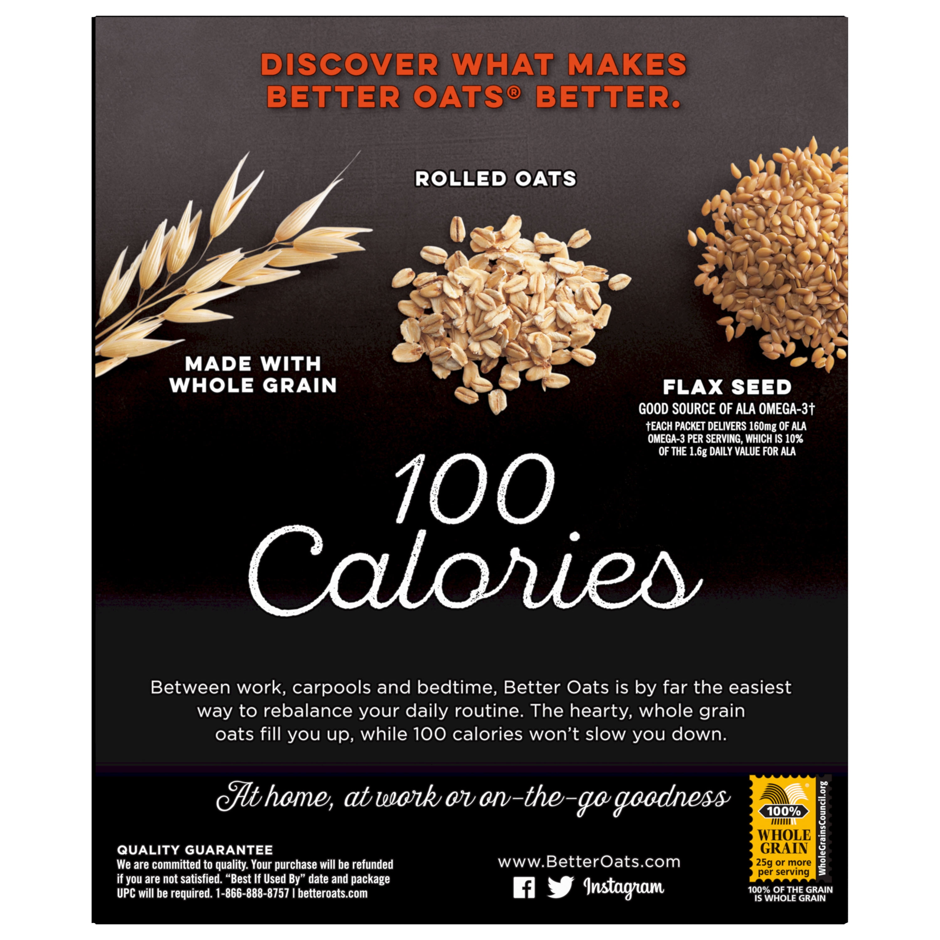 Better Oats 100 Calories Maple & Brown Sugar Instant Oatmeal with Flax  Seeds, 9.8 Ounce (Pack of 6)