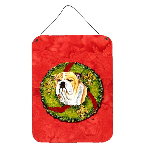 Bulldog English Christmas Wreath Wall or Door Hanging Prints