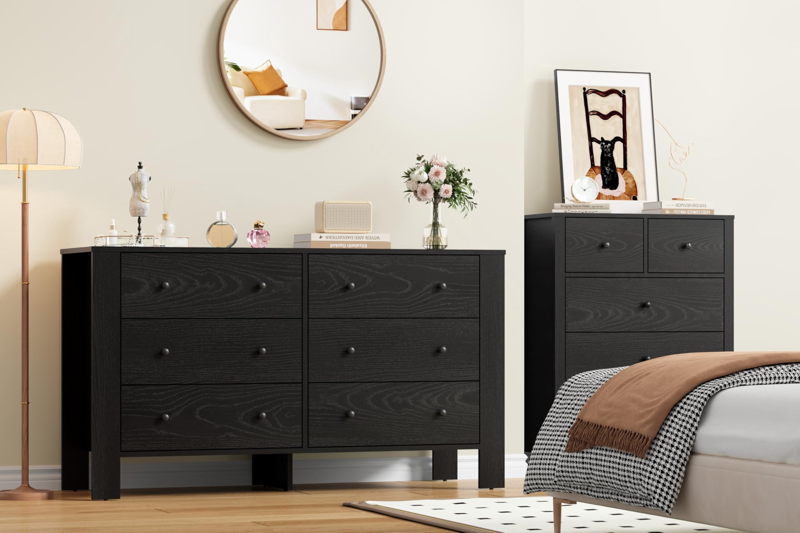 6 Drawer Dresser, Modern Wood Dresser for Bedroom, with Deep Drawers & Metal Knobs, for Hallway, Entryway, Living Room