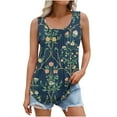 thumbnail image 2 of GaThRRgYP Women's Sleeveless Round Neck Ruffle Top,Summer Tank Tops for Women,Women's New Loose Casual Crew-neck Pleated Print Fashion Top Navy XXXXXL, 2 of 6