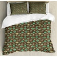 thumbnail image 1 of Tea Party Queen Size Duvet Cover Set, Cups and Pots with Different Floral Motifs on Dotted Brown Background, Decorative 3 Piece Bedding Set with 2 Pillow Shams, Sea Green Brown Beige, by Ambesonne, 1 of 3