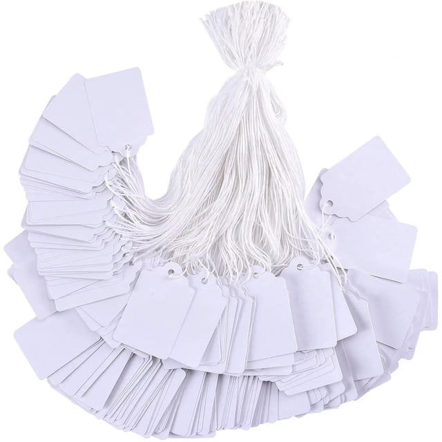 Miyuadkai Greeting Card Clearance Sales Tags with String Attached 100Pcs White Smooth Surface Marking Merchandise Strung Tags Writable Label Hang Tags for Pricing Gift Jewelry Clothing Yard White