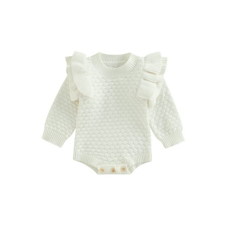 

Caoirhny Newborn Baby Girls Sweater Jumpsuits Solid Color Knitted Ruffle Long Sleeves Romper for Infant Toddler