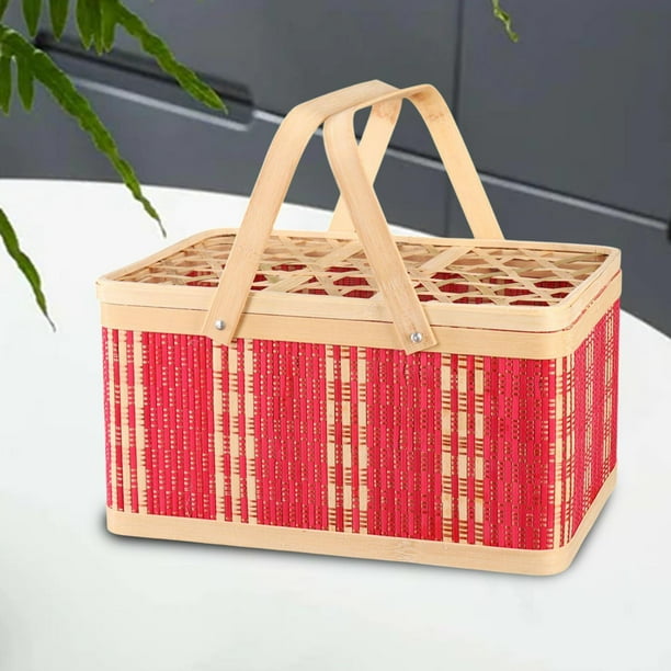 Cesta de almacenamiento de alimentos Cesta de picnic Cesta tejida de bambú multiusos Cesta de frutas y verduras para comida Pastel Pastel de picnic C