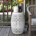 thumbnail image 2 of Hassch 12.2" Dia Round Metal Accent Table, Floral Cut-Out Drum Side Table, Powder-Coated Iron All-Weather Patio End Table, White, 2 of 9