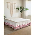 thumbnail image 2 of Pink Tulip Flower Bed Skirt Queen Size 16 Inch Drop, Spring Leaf Floral Plant Beige Linen Adjustable Elastic Dust Ruffles Bedskirt for Queen Bed Wrap Around Pleated Mattress Frame Cover, 2 of 9