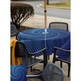 thumbnail image 4 of Outdoor Tablecloth with Umbrella Hole and Zipper, Blue Helix Stripes Square Table Cloth 60x60 Inch Waterproof Tablecloth, Modern Minimalism Abstract Line Art Picnic Table Cover for Patio Camping, 4 of 7