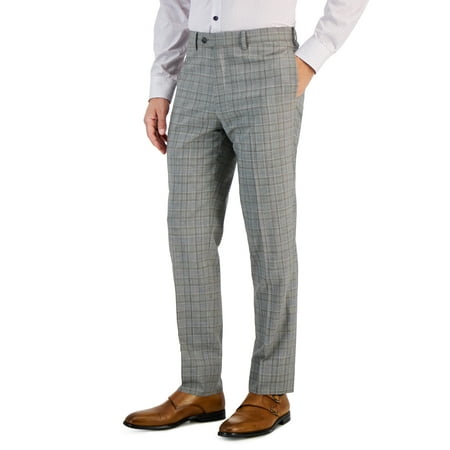 Tallia Men's Slim Fit Plaid Wool Suit Dress Pants Brown 34 x 30