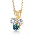 thumbnail image 2 of Gem Stone King 14K Yellow Gold White Created Sapphire and London Blue Topaz 3-Stone Pendant Necklace for Women (0.39 Cttw, Gemstone September Birthstone, Round 3MM, 18 inch Chain), 2 of 4