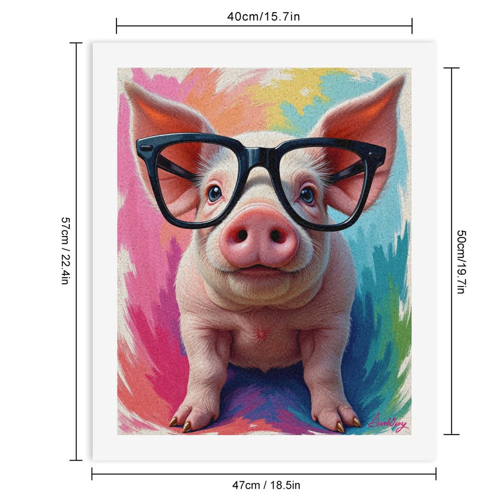 Paint By Numbers Kit for Adults Beginner - DIY Pig Wearing Glasses Colorful Background Canvas Painting Kits for Adults, Frameless Paint By Number for Adults for Home Wall Decor 16x20 Inch