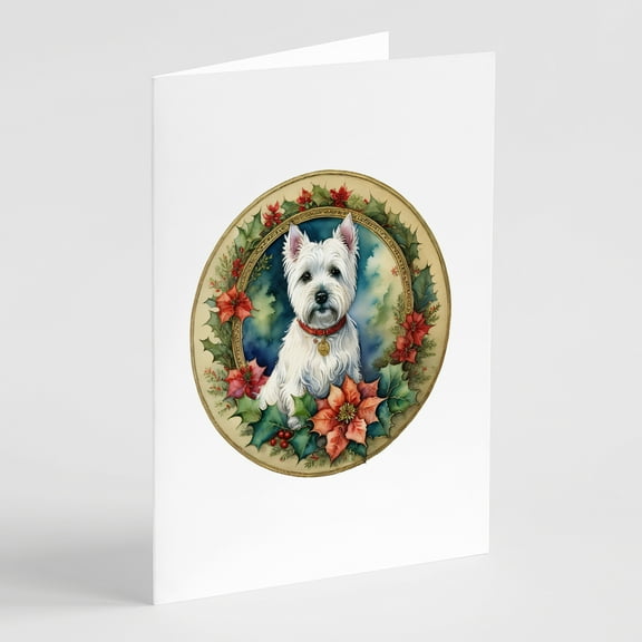 Westie Christmas Flowers Greeting Cards Pack of 8 7 in x 5 in