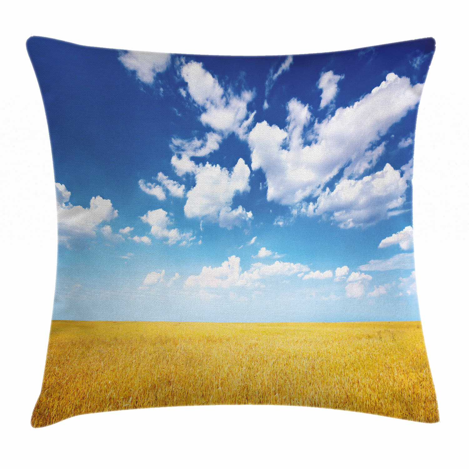 Yellow and Blue Throw Pillow Cushion Cover, Wheat Field Vibrant Summer
