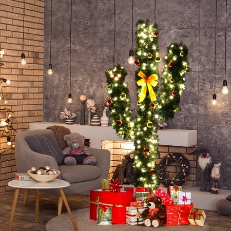 Topbuy 6' Artificial Cactus Christmas Tree Pre-Lit Optical Fiber w/ LED Lights & Ball