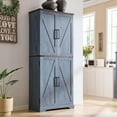thumbnail image 7 of ACCOHOHO 72" Tall Kitchen Pantry, Farmhouse Storage Cabinet with Barn Doors, Drawer and Adjustable Shelves, Rustic Wood Cupboard for Kitchen, Dining Room, Bathroom, Rustic Blue, 7 of 7
