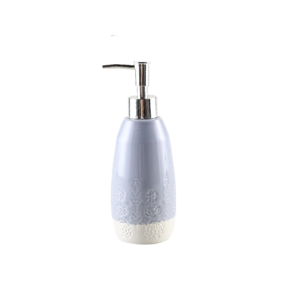 Purple Ceramic Soap Dispenser Plastic Pump Leak-Proof Non-Slip Refillable Shampoo Lotion Dispenser for Bathroom, Kitchen 12.8oz