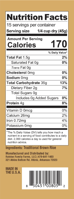 Ralston Family Farms Traditional Brown Rice, 24 oz Carton: 6 Pack, American Grown, Non-GMO, Naturally Gluten Free