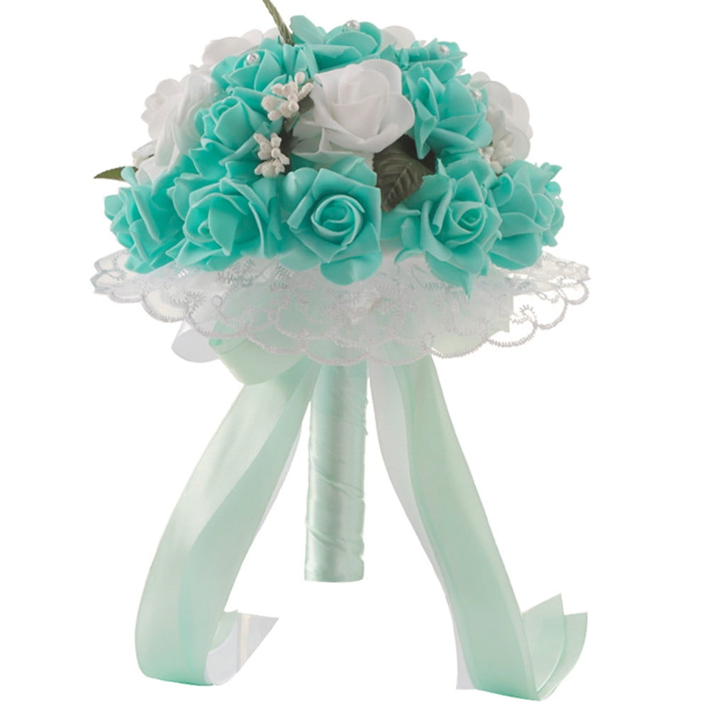 Sehao Artificial Roses Bridal Bridesmaid Silk Crystal Bouquet Flowers