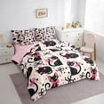 thumbnail image 3 of jejeloiu Cute Bowtie Ribbon 7-Piece Twin Bedding Sets,Kawaii Kitten Pattern Bedding Comforter Set,Black Pink Sheet Sets For Teens,Beathable Home Decor Reversible, 3 of 8