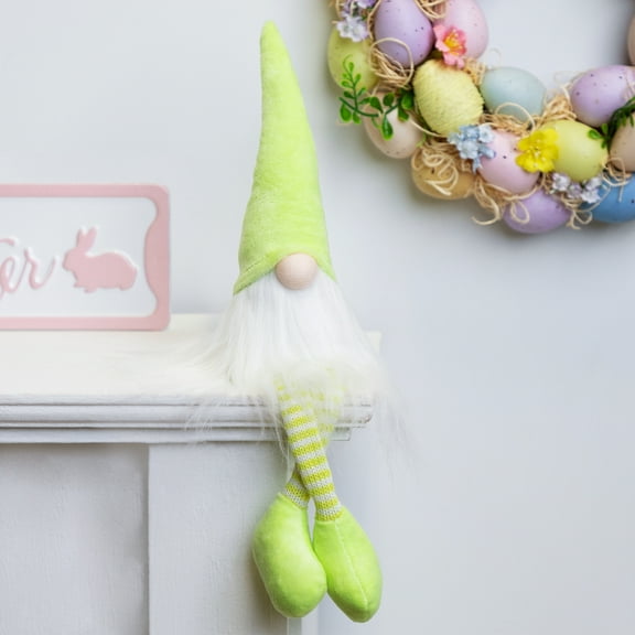 Northlight 16" Lime Green and White Sitting Spring Gnome Figure