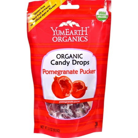 Organic Candy Drops Pomegranate - Yummy Earth Organic Candy Drops Pomegranate Pucker - 3.3 Ounce