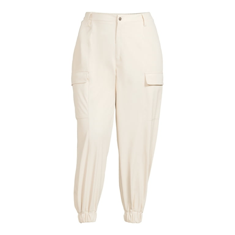 Faux leather joggers online cream