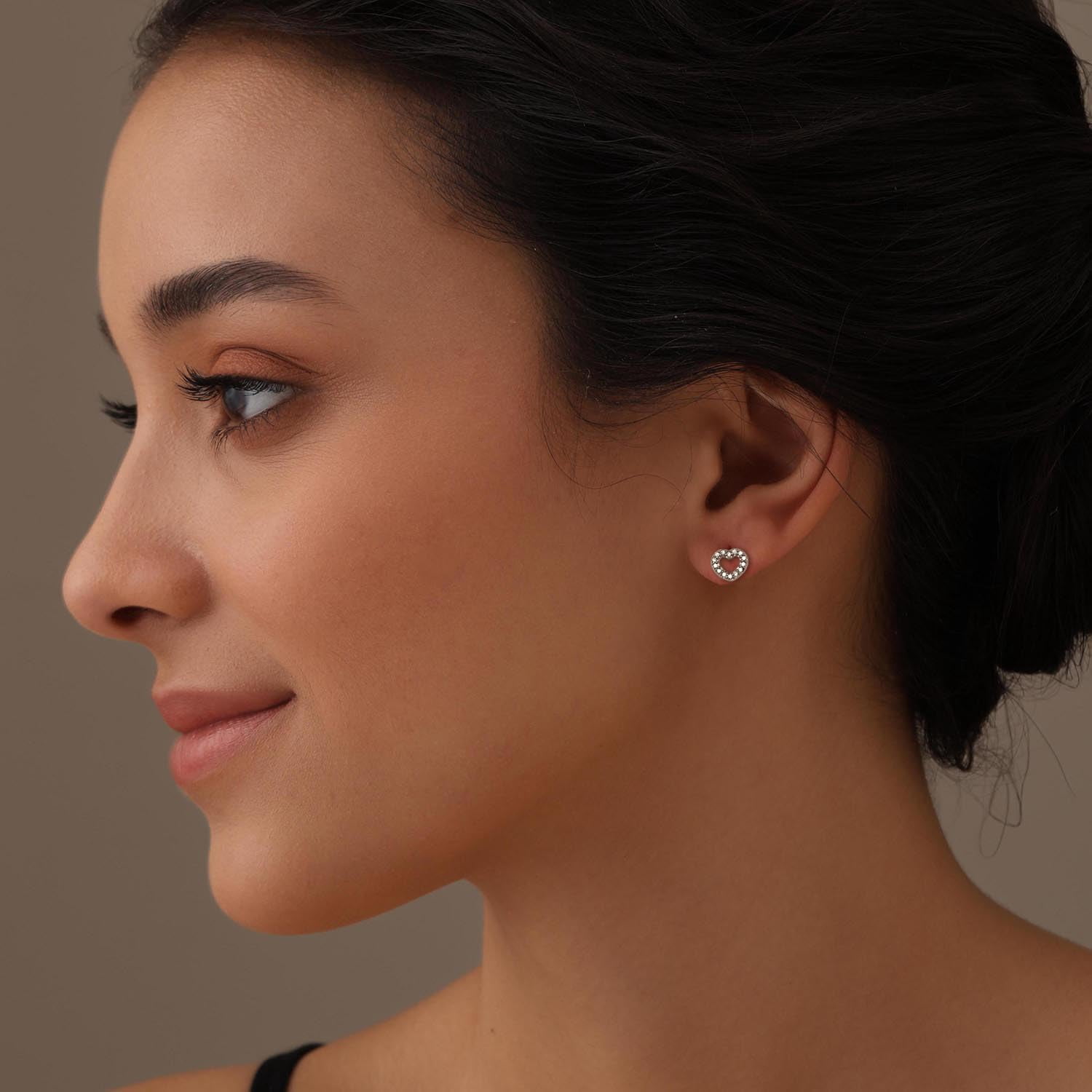 LeCalla 925 Sterling Silver Earrings for Women | Open Heart Cubic Zirconia Stud Earrings