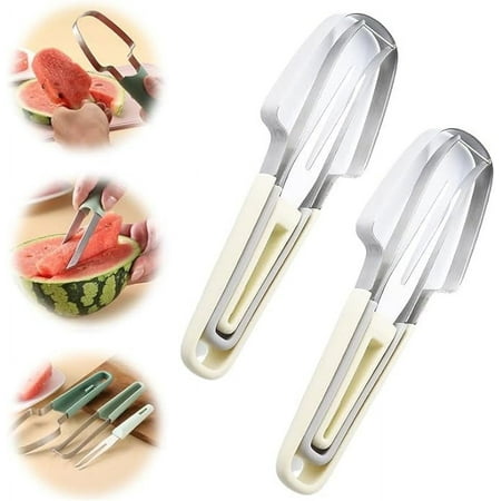 

VXARARL 3-In-1 Watermelon Fork Slicer Cutter Cutter Slicer Tool Stainless Steel Popsicle Cutter Watermelon Cutter Fruit Cutter Portability Fruit Fork For Camping Kitchen Gadgets(Beige 2pcs)