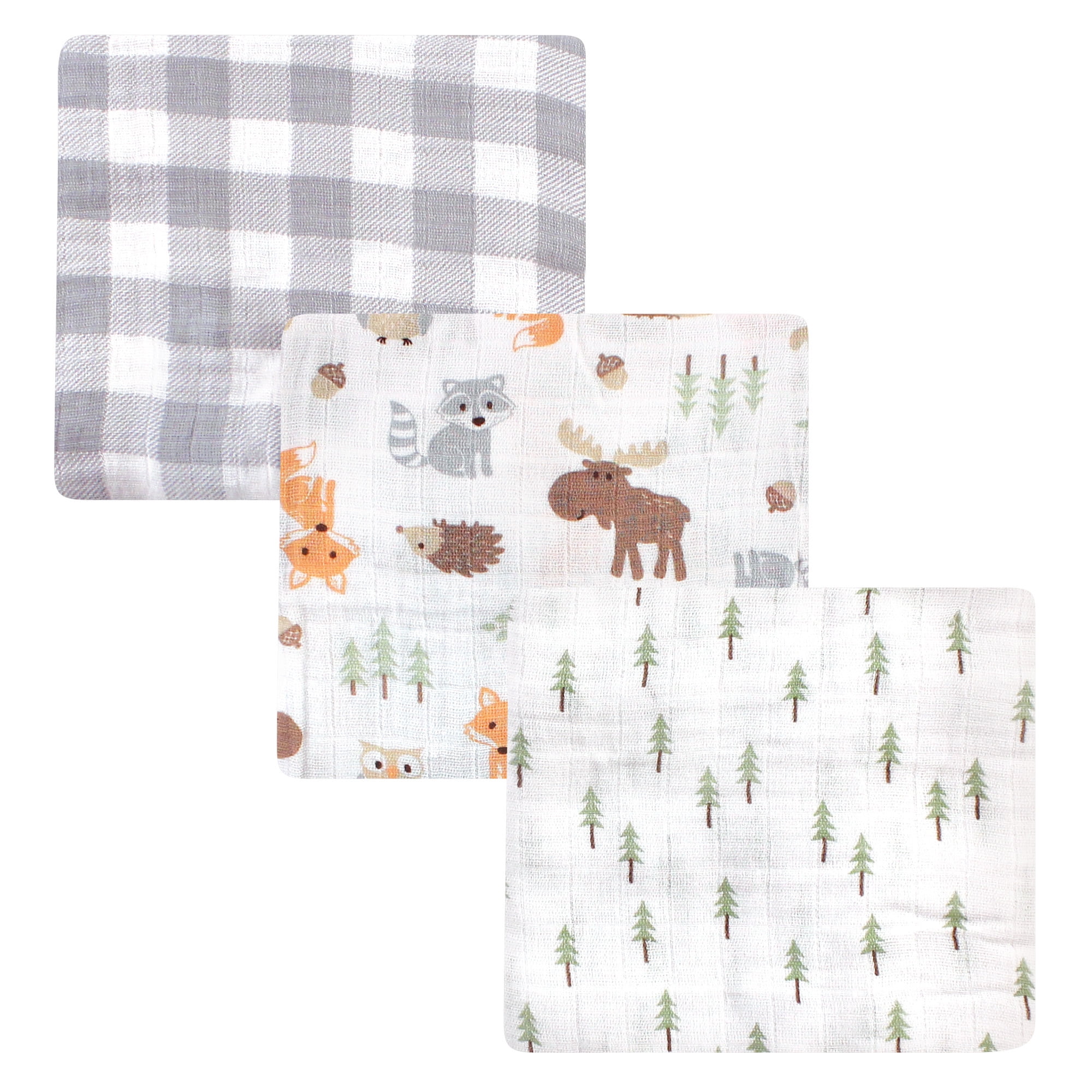 Hudson Baby Muslin Swaddle Blankets 3Pack, Woodland
