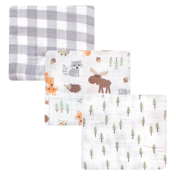 Hudson Baby Muslin Swaddle Blankets 3Pack, Woodland