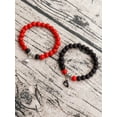 thumbnail image 5 of QQTDFG 2pcs Couple Heart Charm Stone Red and Black Beaded Bracelet Women Men Bracelet-default, 5 of 5