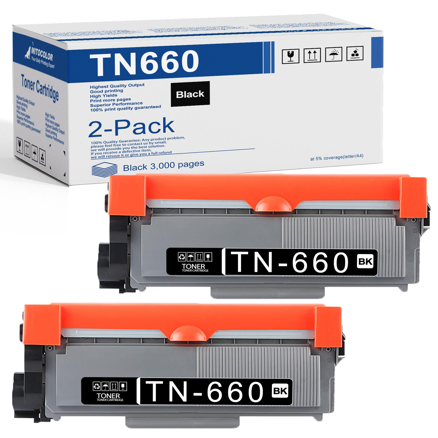 2 Black TN660 Toner Cartridge Replacement for Brother HLL2380DW L2300D