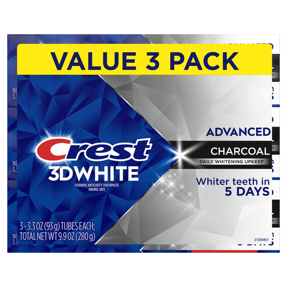 Crest 3DWhite Advanced Charcoal Whitening Toothpaste, 3.3 oz, Pack of 3