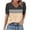 Khaki, variant on Turilly Women's Puff Sleeve Color Block Top Fashion Ladies V-Neck Button Detail Summer T-Shirt
