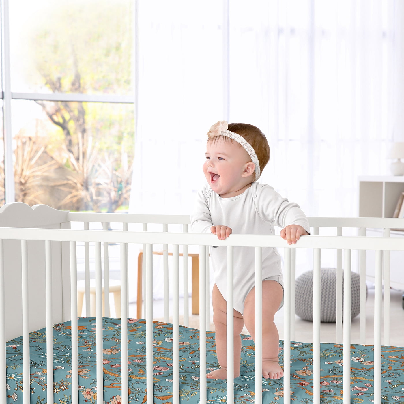 Sweet Jojo Designs Boho Floral Wildflower Blue Orange and Pink Fitted Crib Sheets 2 Piece Set