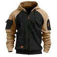 thumbnail image 1 of Ceisia Men's Long Sleeve Jacket Drawstring Full-Zip with Kanga Pocket Color Block Sweatshirts Casual Hoodies Khaki M Gift, 1 of 5