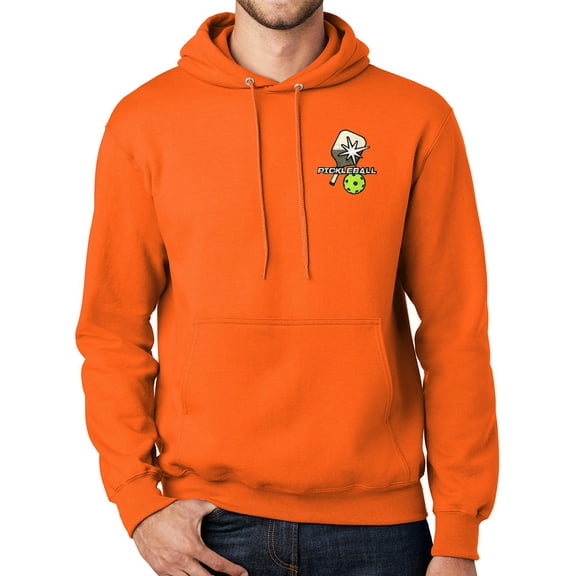 Mens PickleBall High Visibility Hoodie Sweatshirt, Large Safety Orange