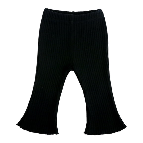 Ticikt Girls' Ribbed Flare Pants, Elastic Waist Solid Color Stretchy Casual Trousers for Infants/Toddler,Black,Size:6-9 Months