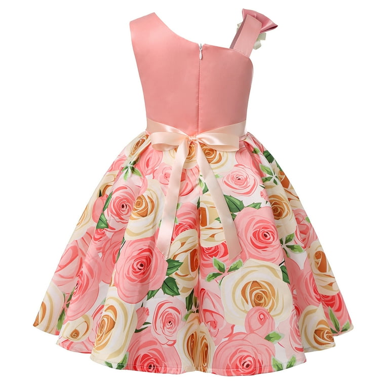 Girls Princess Floral Party Dress - Peach / 140cm