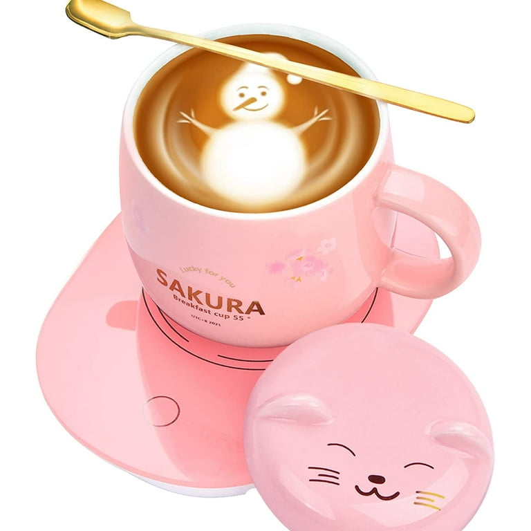 LIZHIGU Coffee Warmer with Mug - Cute Coffee Cups Cat Mug Cup Warmer Mug  Warmer for Desk Coffee Cup for Women Smart Coffee Mug Warmer Coffee Mug