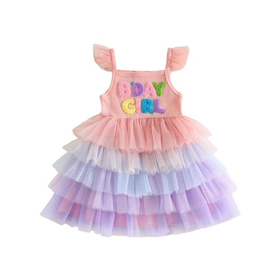 RUINIXCW Toddler Baby Girl Birthday Tutu Dress 1 2 3 4 5 Years Birthday Cake Smash Outfit Baby Girls Photoshoot Outfits Ruffle Sleeveless Letter Embroidery Tulle Dress